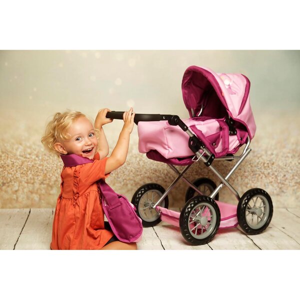 KNORRTOYS.COM Rubinrosa Puppenwagen mit verstellbarem Verdeck und Zubehör
