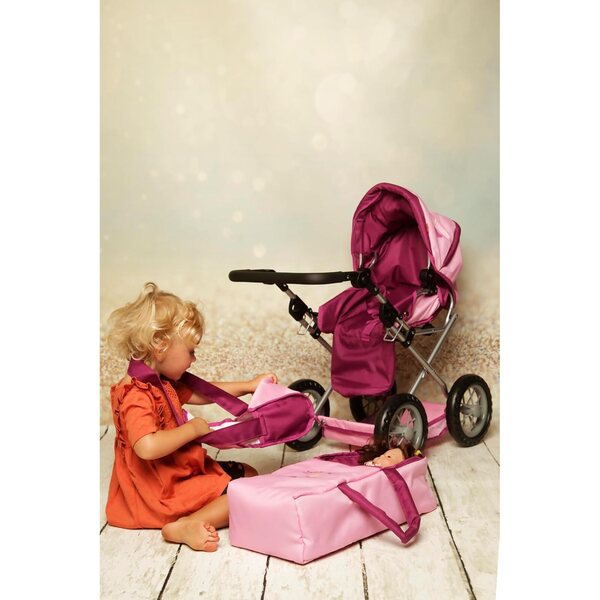 KNORRTOYS.COM Rubinrosa Puppenwagen mit verstellbarem Verdeck und Zubehör