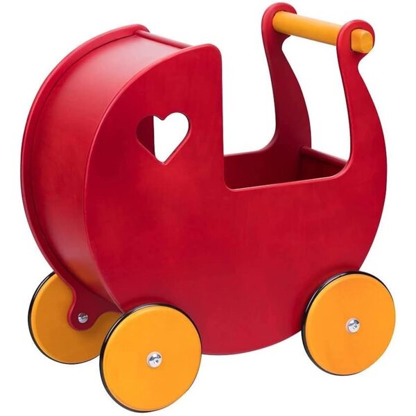 Moover Passeggino in Legno Rosso Ciliegia per Bambole, Design Danese Elegante