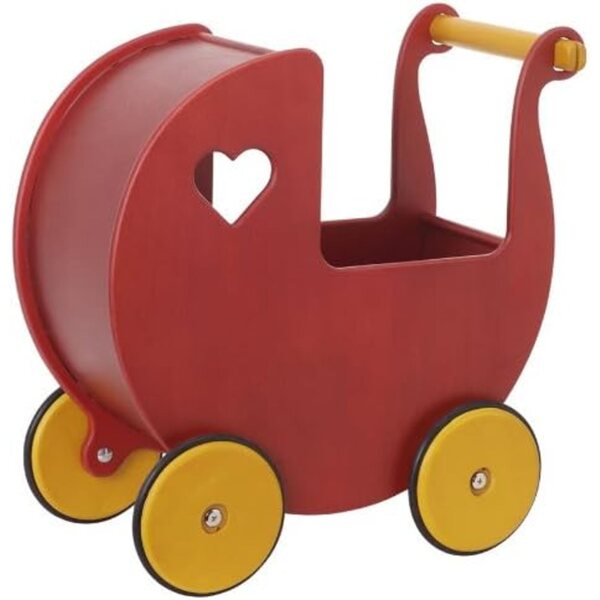 Moover Passeggino in Legno Rosso Ciliegia per Bambole, Design Danese Elegante