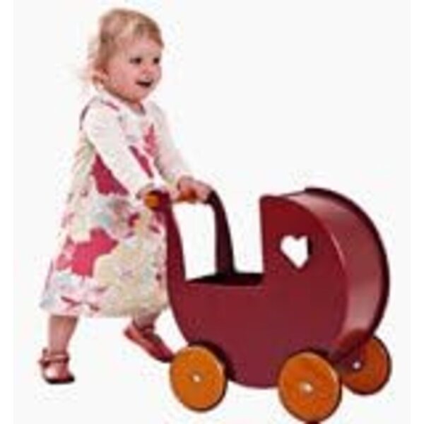 Moover Passeggino in Legno Rosso Ciliegia per Bambole, Design Danese Elegante