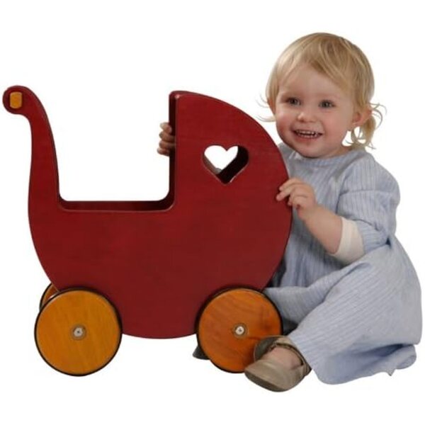 Moover Passeggino in Legno Rosso Ciliegia per Bambole, Design Danese Elegante