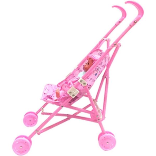 Bambola con passeggino rosa, set gioco di ruolo per bambini, 36x23x50 cm
