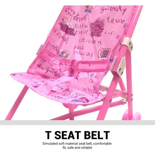 Bambola con passeggino rosa, set gioco di ruolo per bambini, 36x23x50 cm