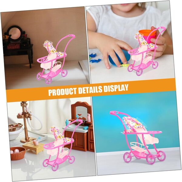 HEALSOPTHY Robuster, farbenfroher und realistischer rosa Mini-Puppenwagen
