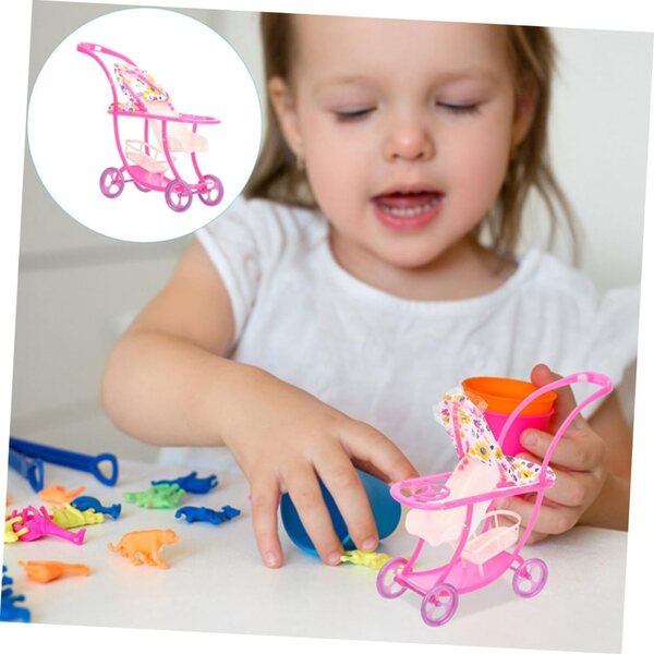 HEALSOPTHY Robuster, farbenfroher und realistischer rosa Mini-Puppenwagen