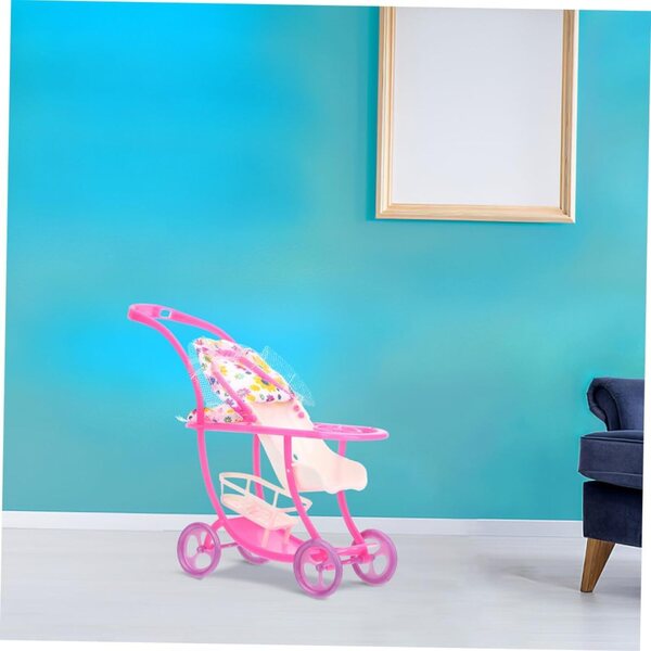 HEALSOPTHY Robuster, farbenfroher und realistischer rosa Mini-Puppenwagen
