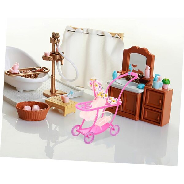 HEALSOPTHY Robuster, farbenfroher und realistischer rosa Mini-Puppenwagen