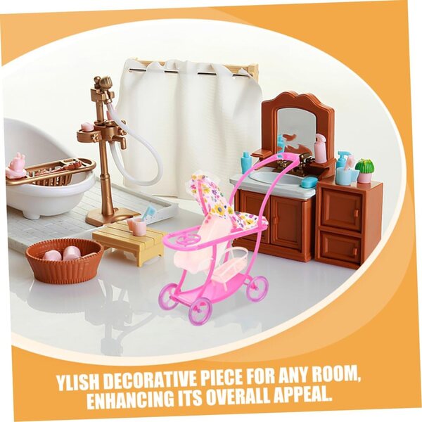 HEALSOPTHY Robuster, farbenfroher und realistischer rosa Mini-Puppenwagen