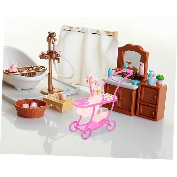 Hemobllo Passeggino Giocattolo per Bambole Miniatura Rosa, Design Elegante e Compatto