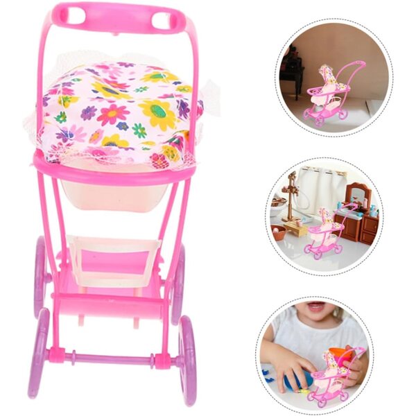 Hemobllo Passeggino Giocattolo per Bambole Miniatura Rosa, Design Elegante e Compatto