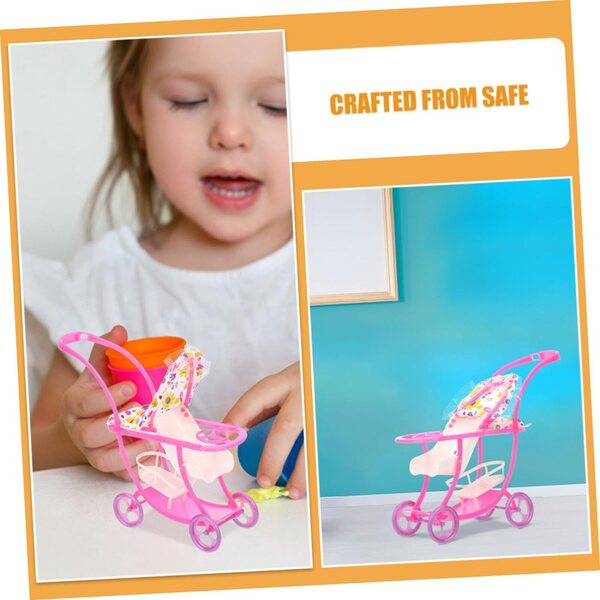 Hemobllo Passeggino Giocattolo per Bambole Miniatura Rosa, Design Elegante e Compatto