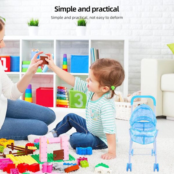 Alasum leichter und kompakter Spielzeug-Kinderwagen mit blauem Bärenkopf