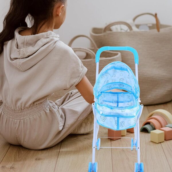 Alasum leichter und kompakter Spielzeug-Kinderwagen mit blauem Bärenkopf