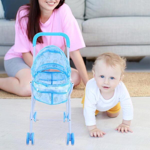 Alasum leichter und kompakter Spielzeug-Kinderwagen mit blauem Bärenkopf
