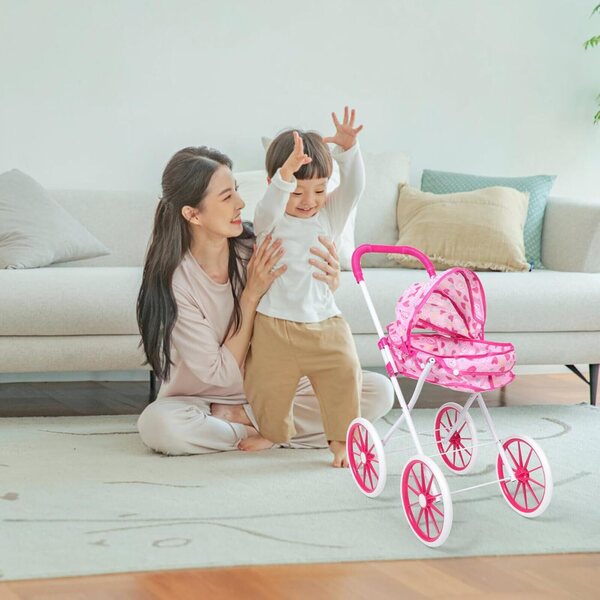 HEALSOPTHY Regenschirm-Kinderwagen für Puppen mit großen Rädern und komplettem Zubehör