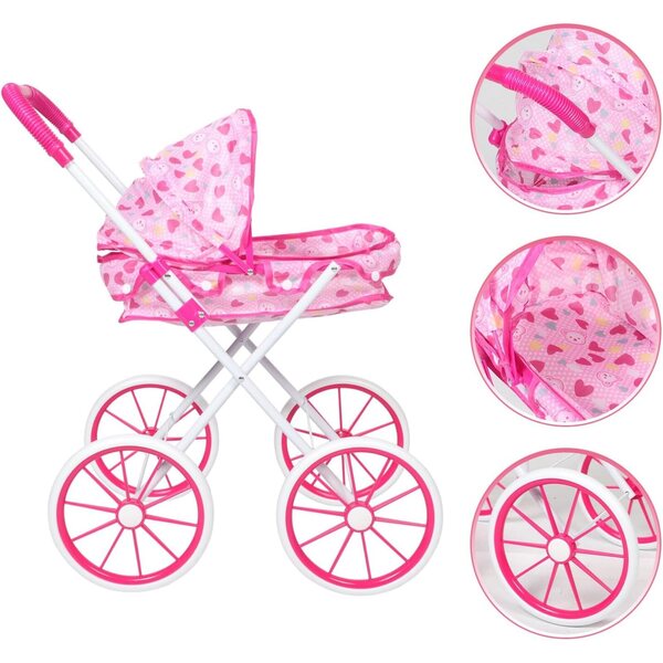 HEALSOPTHY Regenschirm-Kinderwagen für Puppen mit großen Rädern und komplettem Zubehör