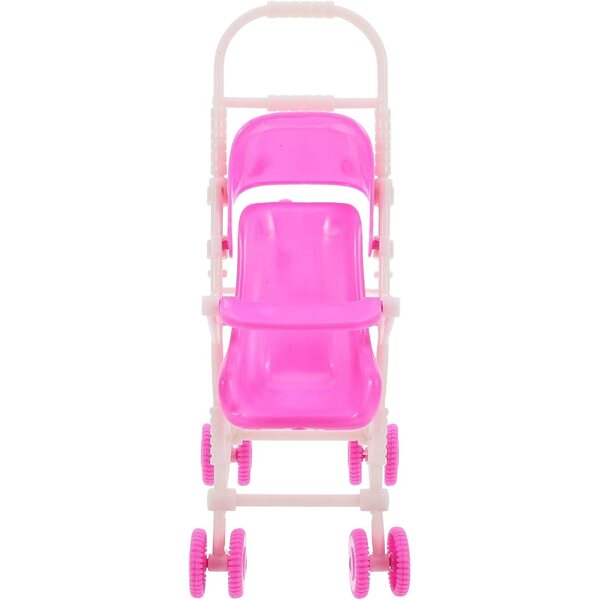 Passeggino per Bambole in Plastica Rosa, Mini Giocattolo Realistico e Resistente 18x10x8 cm