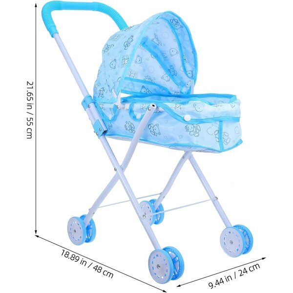 Leichter und kompakter Spielzeug-Kinderwagen für Puppen mit geräumigem Staufach