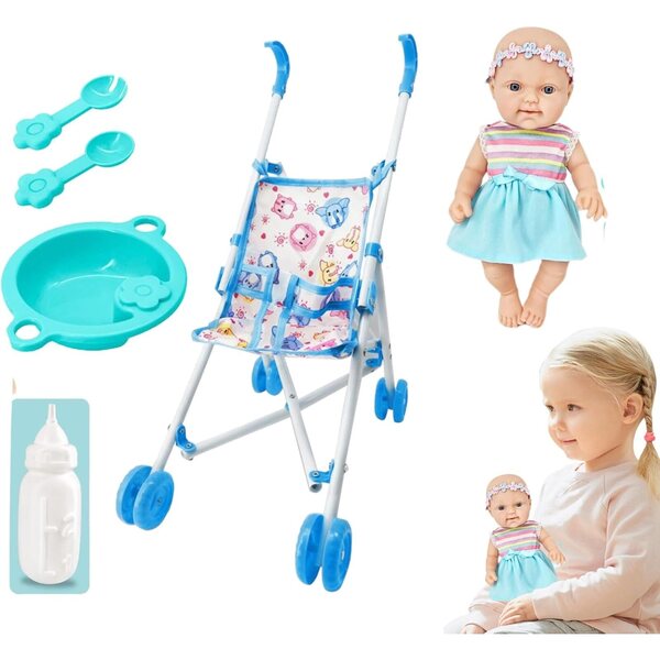 Puppenset mit 10-Zoll-Kinderwagen für Kinder, lehrreiches und langlebiges Rollenspiel