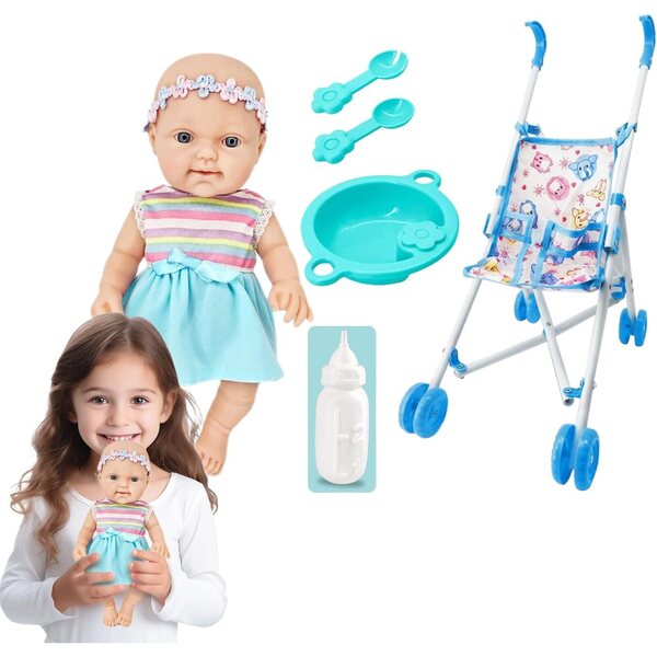 Puppenset mit 10-Zoll-Kinderwagen für Kinder, lehrreiches und langlebiges Rollenspiel