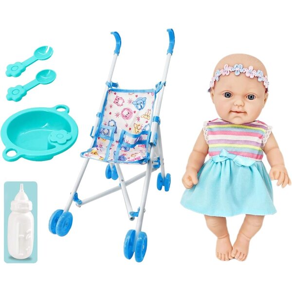 Puppenset mit 10-Zoll-Kinderwagen für Kinder, lehrreiches und langlebiges Rollenspiel