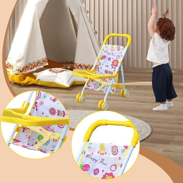 Colcolo Zusammenklappbarer Puppenwagen, 31 x 24,5 x 44 cm, Gelb, für Rollenspiele