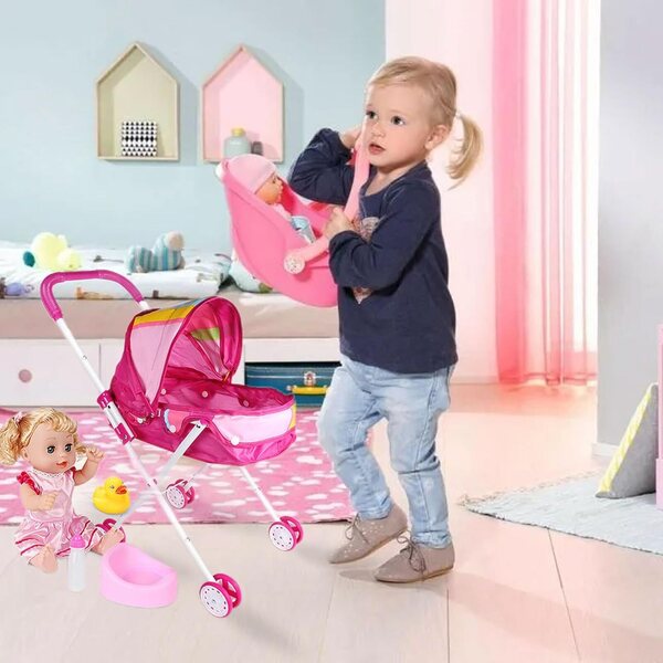 Zusammenklappbarer Puppenwagen mit viel Platz und weichem Griff – kreatives Spielzeug für Kinder