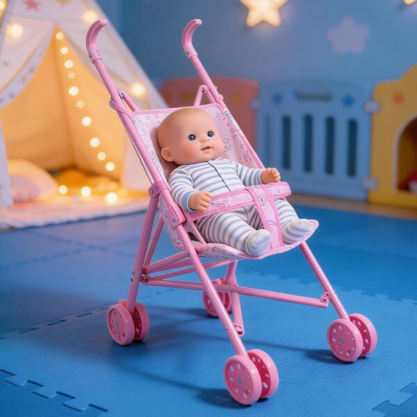 Zusammenklappbarer Puppenwagen aus ABS und Polyester, Nachahmungsspiel für Kinder von 1 bis 6 Jahren