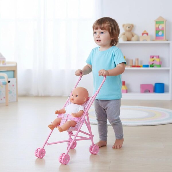Zusammenklappbarer Puppenwagen aus ABS und Polyester, Nachahmungsspiel für Kinder von 1 bis 6 Jahren