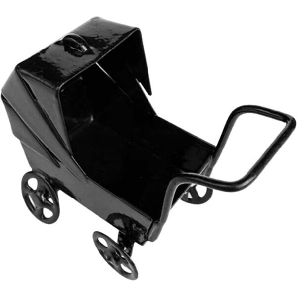 Miniatur-Kinderwagen aus schwarzem Schmiedeeisen für Puppenhaus und Schlafzimmer