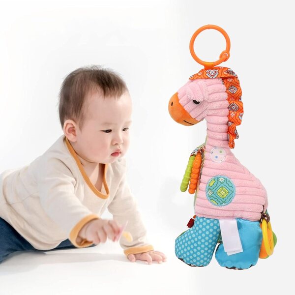 Acouto Giraffenrassel für Kinderwagen mit Spiegel und Plüschbeißring