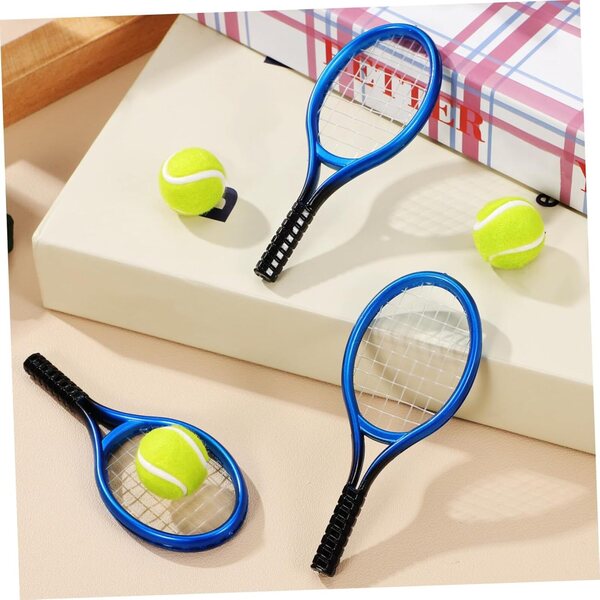 HEMOTON Mini Racchette e Palline da Tennis Set 4 Portachiavi in Plastica Resistente