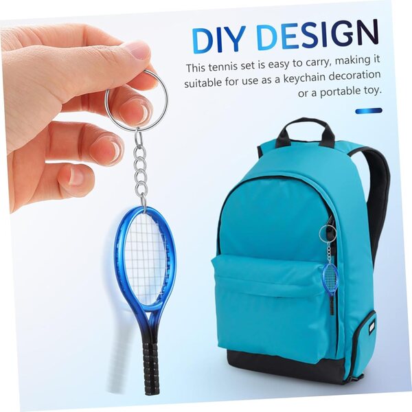 HEMOTON Mini Racchette e Palline da Tennis Set 4 Portachiavi in Plastica Resistente