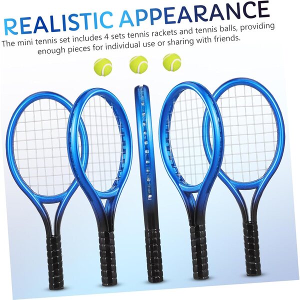 HEMOTON Mini Racchette e Palline da Tennis Set 4 Portachiavi in Plastica Resistente