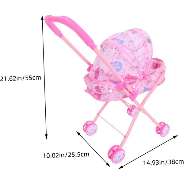 PartyKindom Mädchen-Kinderwagen mit Verdeck – Rollenspiel und Hand-Auge-Koordination