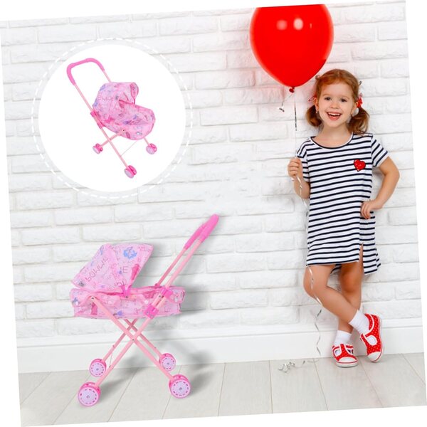 PartyKindom Mädchen-Kinderwagen mit Verdeck – Rollenspiel und Hand-Auge-Koordination