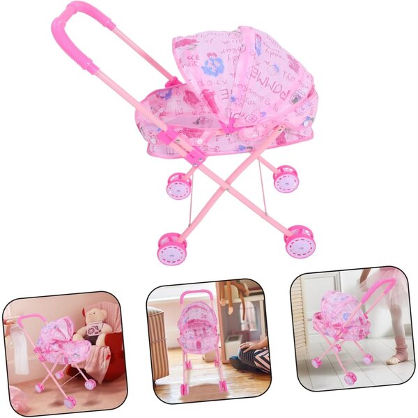 PartyKindom Mädchen-Kinderwagen mit Verdeck – Rollenspiel und Hand-Auge-Koordination