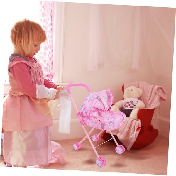 PartyKindom Mädchen-Kinderwagen mit Verdeck – Rollenspiel und Hand-Auge-Koordination
