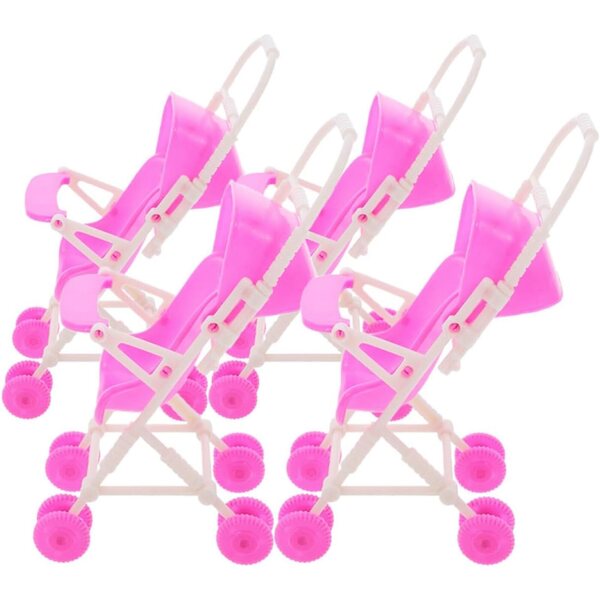 Set mit 4 rosa zusammenklappbaren Puppenwagen für Rollenspiele für Kinder