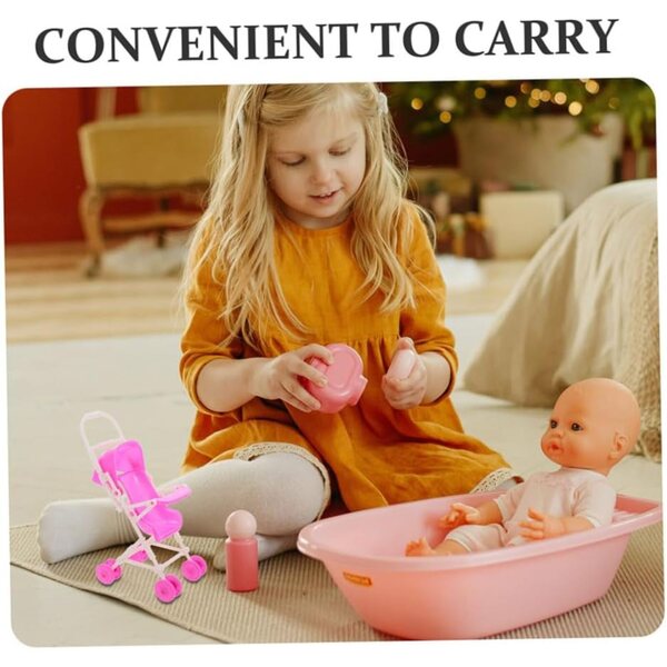 Set mit 4 rosa zusammenklappbaren Puppenwagen für Rollenspiele für Kinder