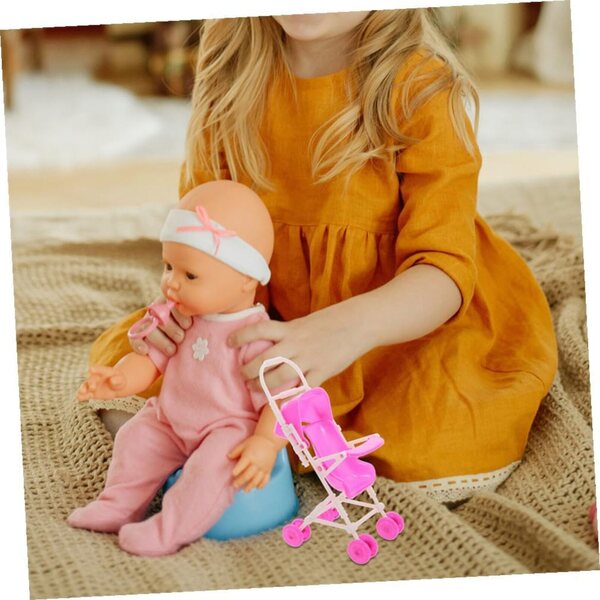 Set mit 4 rosa zusammenklappbaren Puppenwagen für Rollenspiele für Kinder
