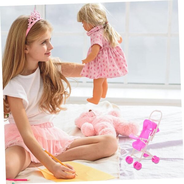Set mit 4 rosa zusammenklappbaren Puppenwagen für Rollenspiele für Kinder