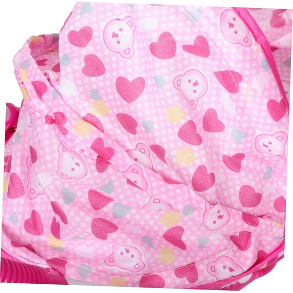 Rosa zusammenklappbarer Kinderwagen mit realistischem Design und Zubehör für die motorische Entwicklung von Kindern