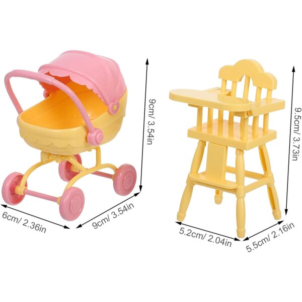 Spielzeug-Kinderwagen und Hochstuhl aus ABS für Puppenhaus – Warmhm