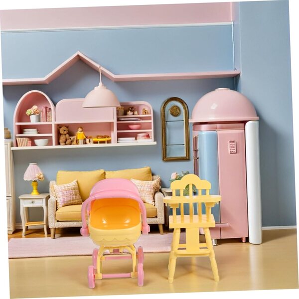 Spielzeug-Kinderwagen und Hochstuhl aus ABS für Puppenhaus – Warmhm