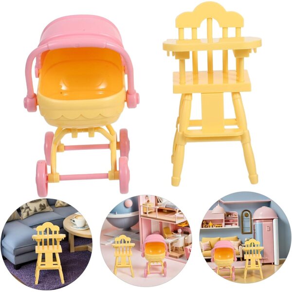 Spielzeug-Kinderwagen und Hochstuhl aus ABS für Puppenhaus – Warmhm