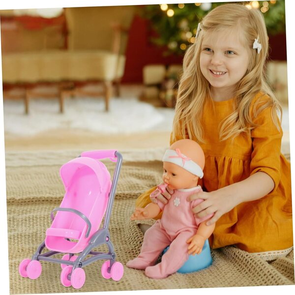 PartyKindom Mini-Spielzeug-Kinderwagen für Puppen, 2 Stück, aus rosa ABS