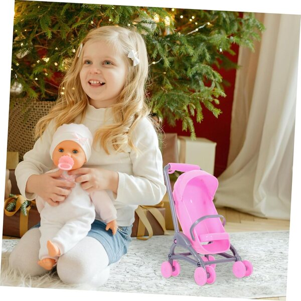 PartyKindom Mini-Spielzeug-Kinderwagen für Puppen, 2 Stück, aus rosa ABS