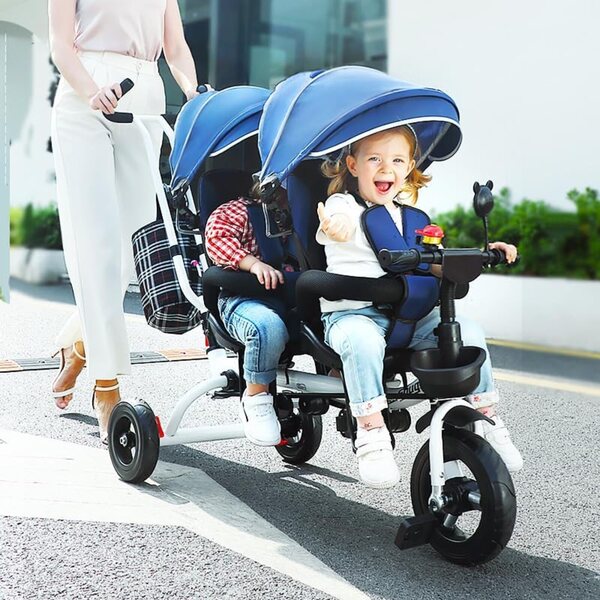 Passeggino gemellare a pedali con doppia seduta per 1-5 anni - 4 colori disponibili